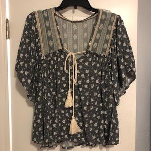 Green Tassel Blouse Size M